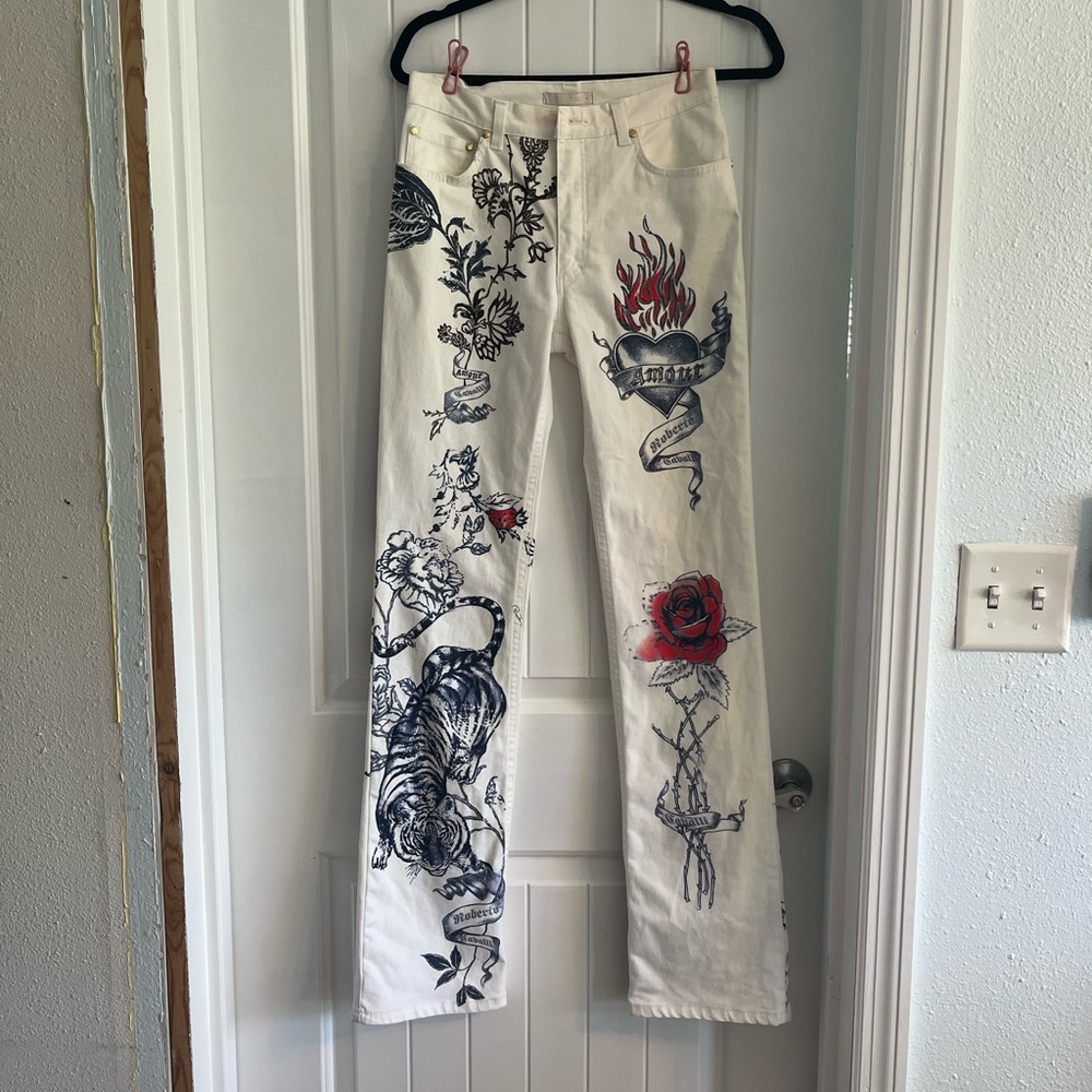 Roberto Cavalli White Jeans with Gold Button